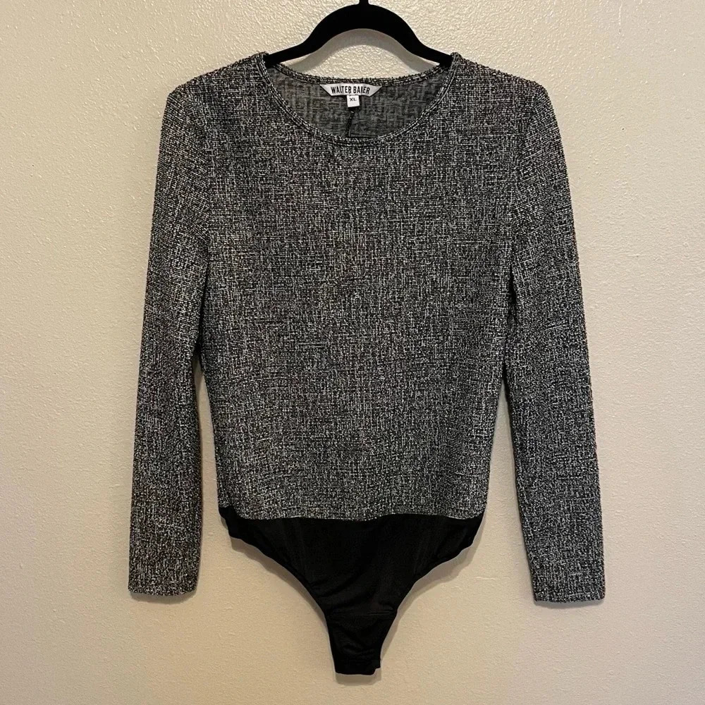 Walter Baker Skylar Tweed Long Sleeve Bodysuit Size XL Snap Closure - Picture 1 of 8